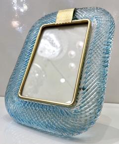  Barovier Toso 2000s Italian Vintage Aquamarine Blue Twisted Murano Glass Brass Picture Frame - 3052927