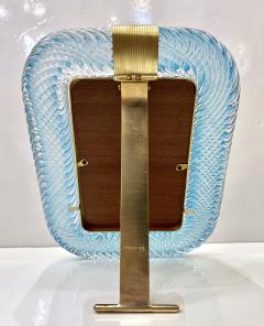  Barovier Toso 2000s Italian Vintage Aquamarine Blue Twisted Murano Glass Brass Picture Frame - 3052933