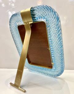  Barovier Toso 2000s Italian Vintage Aquamarine Blue Twisted Murano Glass Brass Picture Frame - 3052934