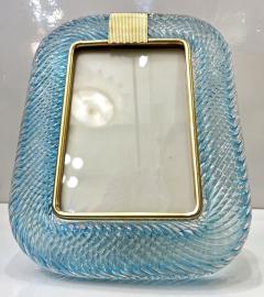  Barovier Toso 2000s Italian Vintage Aquamarine Blue Twisted Murano Glass Brass Picture Frame - 3052935