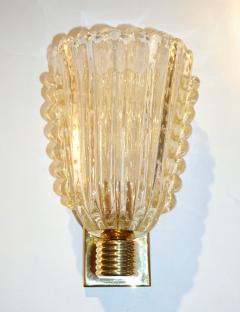  Barovier Toso Barovier Italian Art Deco Design Crystal Gold Leaf Murano Glass Bowl Sconces - 1308153