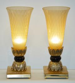  Barovier Toso Barovier Toso Art Deco Style Pair of Brass and Gold Honeycomb Murano Glass Lamps - 732745