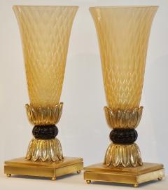  Barovier Toso Barovier Toso Art Deco Style Pair of Brass and Gold Honeycomb Murano Glass Lamps - 732746