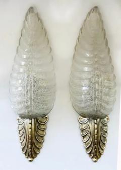  Barovier Toso Barovier Toso Bronze and Murano Glass Leaf Sconces with Gold Infusions - 3626612