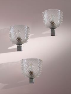  Barovier Toso Barovier Toso set of 3 glass and nickel plated brass wall lights Italy 1940s - 4245574