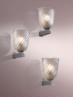  Barovier Toso Barovier Toso set of 3 glass and nickel plated brass wall lights Italy 1940s - 4245575