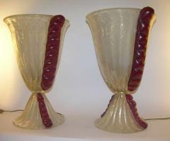  Barovier Toso Barovier e Toso Grand Pair of Pearlized Murano Glass Lamps with Red Accents - 326836