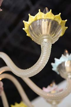  Barovier Toso Fine Pair of Barovier Toso Clear and Colored Glass 12 Light Chandeliers 1940s - 4694987