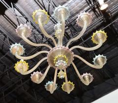  Barovier Toso Fine Pair of Barovier Toso Clear and Colored Glass 12 Light Chandeliers 1940s - 4694988