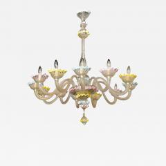  Barovier Toso Fine Pair of Barovier Toso Clear and Colored Glass 12 Light Chandeliers 1940s - 4699184