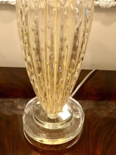  Barovier Toso Italian Midcentury Style Clear Gold Murano Venetian Glass Table Lamps Pair - 1707630