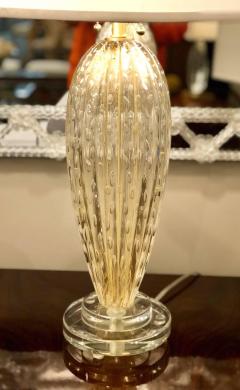  Barovier Toso Italian Midcentury Style Clear Gold Murano Venetian Glass Table Lamps Pair - 1707631
