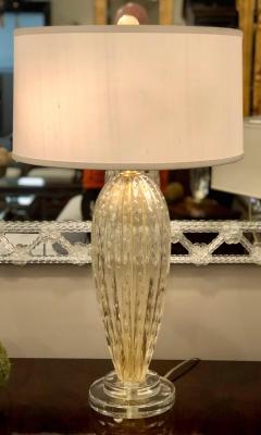  Barovier Toso Italian Midcentury Style Clear Gold Murano Venetian Glass Table Lamps Pair - 1707632