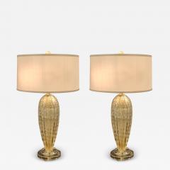  Barovier Toso Italian Midcentury Style Clear Gold Murano Venetian Glass Table Lamps Pair - 1711511