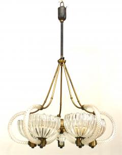  Barovier Toso Italian Venetian Murano 1930s brass and clear glass chandelier - 738389