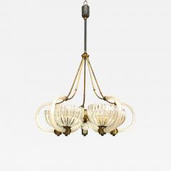 Barovier Toso Italian Venetian Murano 1930s brass and clear glass chandelier - 740622