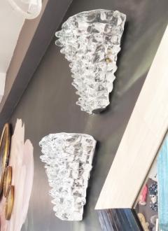  Barovier Toso Italian Vintage Barovier Toso Crystal Textured Murano Glass Satin Silver Sconces - 2493090