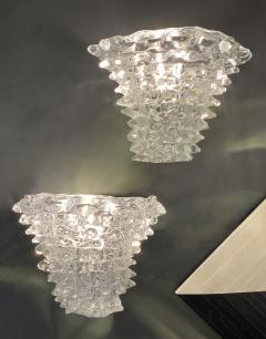  Barovier Toso Italian Vintage Barovier Toso Crystal Textured Murano Glass Satin Silver Sconces - 2493091