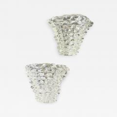  Barovier Toso Italian Vintage Barovier Toso Crystal Textured Murano Glass Satin Silver Sconces - 2493186