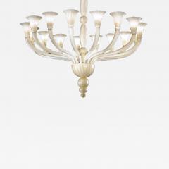  Barovier Toso Large Modern Neoclassical Murano Venetian 16 Arm White Gold Glass Chandelier - 1724844