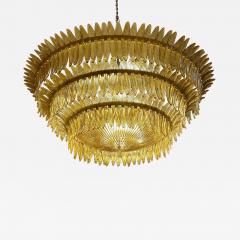  Barovier Toso Late 20th Century Amber Palmette Murano Glass Round Chandelier by Barovier - 3504399
