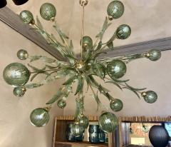  Barovier Toso Late 20th Century Brass Green Murano Art Glass Sputnik Chandelier by Barovier - 3323117