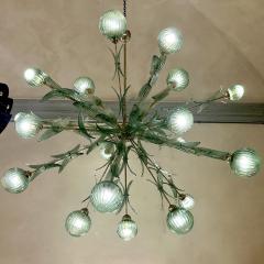  Barovier Toso Late 20th Century Brass Green Murano Art Glass Sputnik Chandelier by Barovier - 3323118