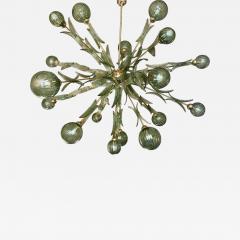  Barovier Toso Late 20th Century Brass Green Murano Art Glass Sputnik Chandelier by Barovier - 3324244