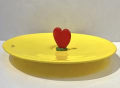  Barovier Toso Modern Barovier Toso Green Yellow Art Murano Glass Red Heart Plate Centerpiece - 4372590