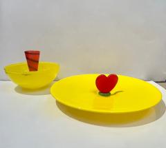  Barovier Toso Modern Barovier Toso Green Yellow Art Murano Glass Red Heart Plate Centerpiece - 4372596