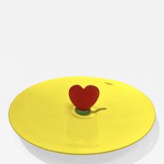  Barovier Toso Modern Barovier Toso Green Yellow Art Murano Glass Red Heart Plate Centerpiece - 4374532