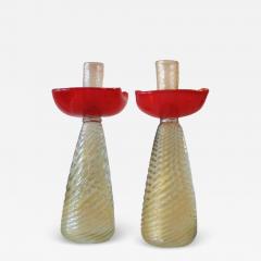  Barovier Toso PAIR OF HANDBLOWN MURANO CANDLESTICKS attr BAROVIER - 4091353