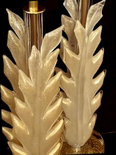  Barovier Toso Pair Barovier Toso Murano 1950s Gold Aventurine Leaf form Lamps - 4080232