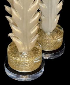  Barovier Toso Pair Barovier Toso Murano 1950s Gold Aventurine Leaf form Lamps - 4080233