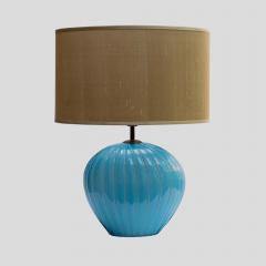  Barovier Toso Pair Of Sky Blue Ribbed Barovier Murano Glass Table Lamps - 3639395