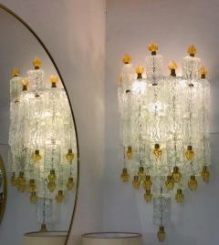  Barovier Toso Pair of Barovier Toso Glass Blocks with Gold Tulip Sconces 1940 - 1551557