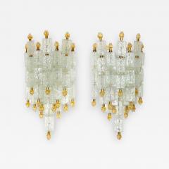  Barovier Toso Pair of Barovier Toso Glass Blocks with Gold Tulip Sconces 1940 - 1552918