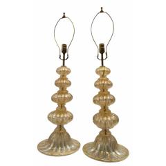  Barovier Toso Pair of Barovier Toso Gold Murano Italian Art Glass Table Lamps - 4416243