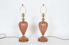  Barovier Toso Pair of Barovier e Toso Iridescent Rose Gold Murano Glass Table Lamps 1950s - 2928686