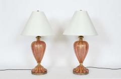  Barovier Toso Pair of Barovier e Toso Iridescent Rose Gold Murano Glass Table Lamps 1950s - 2928687