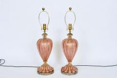  Barovier Toso Pair of Barovier e Toso Iridescent Rose Gold Murano Glass Table Lamps 1950s - 2928689