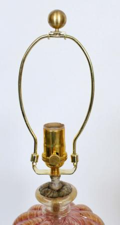  Barovier Toso Pair of Barovier e Toso Iridescent Rose Gold Murano Glass Table Lamps 1950s - 2928693
