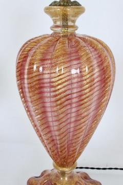 Barovier Toso Pair of Barovier e Toso Iridescent Rose Gold Murano Glass Table Lamps 1950s - 2928699