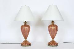  Barovier Toso Pair of Barovier e Toso Iridescent Rose Gold Murano Glass Table Lamps 1950s - 2928743