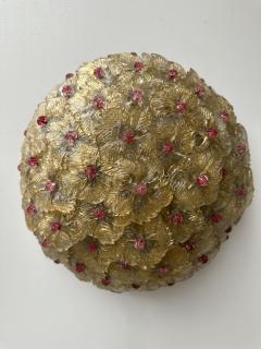  Barovier Toso Pair of Flowers Gold Leaf Murano Glass Sconces by Barovier Toso Italy 1960s - 3383365
