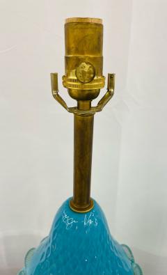  Barovier Toso Pair of Italian Mid Century Modern Murano Glass Table Lamps Turquoise Brass - 3145097