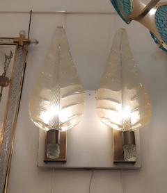  Barovier Toso Pair of Large Murano Glass Leaves Sconces in Barovier Style - 3442152