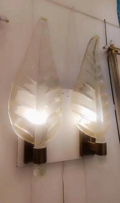  Barovier Toso Pair of Large Murano Glass Leaves Sconces in Barovier Style - 3442153