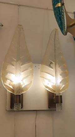  Barovier Toso Pair of Large Murano Glass Leaves Sconces in Barovier Style - 3442156