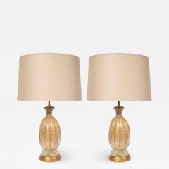  Barovier Toso Pair of Mid Century Modern Channeled 24kt Gold Table Lamps by Barovier e Toso - 1486303